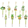 8-piece St. Patrick's Day diamond painting gnome pendants with green beads and crystals - Top Hat Gnomes Series