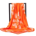 Orange paisley satin square scarf featuring white T-pattern and glossy silk finish - 90*90cm / Orange