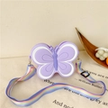 Purple silicone butterfly crossbody bag for girls with a rainbow fabric shoulder strap - Butterfly / Purple