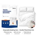 Disposable 4-piece travel bedding set with white SMMS non-woven sheets and pillowcases - Double Fitted Sheet 4-Piece Set / White