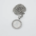 Silver stainless steel hiphop necklace with zircon medallion and Greek key border - Steel