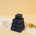 Navy blue drawer jewelry gift box in four sizes with black ribbon pulls and silk decor - 5*5*3.5CM / Dark Blue
