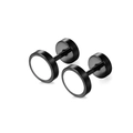 Pair of stainless steel stud earrings with black base and white round inlay - Black with White Oil