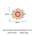 Pendentif œil maléfique doré avec zircons colorés et goutte d'huile rouge, 32x38mm - Rouge