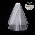 Short double-layered bridal veil with a built-in hair clip for easy wedding styling - Double Layer Plain Tulle Veil (Approx. 50cm - Hair Clip Style) / White