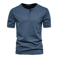 Körpernahes Herren-Henley-Shirt aus Baumwolle in Dunkelgraublau mit kurzen Ärmeln - 4XL / Denim-Blau