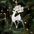 Transparent acrylic Christmas deer ornament with silver glitter and cutout details - Walking Reindeer / 1 PC