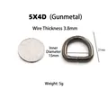 D-Ring aus Metall in Gunmetal mit 3,8 mm Drahtstärke und 15 mm Innendurchmesser - 5x4D (Innen 15mm) / Gunmetal