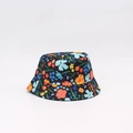 Dettaglio della stampa floreale colorata su cappello da sole nero per bambini - Taglia Unica (Circonferenza 48-53cm) / Nero