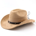 Close-up of khaki wool felt cowboy hat featuring black leather band and silver star studs - M (56-58cm) / Deep Sky Blue