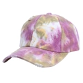 Gorra de béisbol tie-dye colorida con diseño desgastado y abertura para cola de caballo - Ajustable / Morado