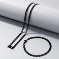 Conjunto de cadena cubana de acero de titanio negro con collar y pulsera a juego - Collar de 4mm (76cm) / Negro