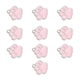 Close-up of ten pink enamel cat paw alloy charms for DIY jewelry making - Pink