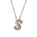 Silver balloon letter S pendant necklace with round bead chain on a white background - Steel-Letter S