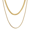 Double-layered 18K gold plated stainless steel necklace featuring flat snake and box chains - Double Layer Flat Snake Chain Necklace / Gold
