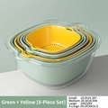 8-piece green and yellow double-layer kitchen drain basket set with clear outer bowl - Mango Yellow + Matcha Green Mix - 8-Piece Set