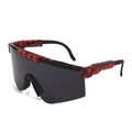 Oversized sports sunglasses with red and black checkered pattern and dark grey lenses - C19 Red Black Checkered