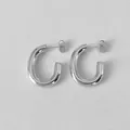 Elegant polished silver stainless steel C-shaped hoop earrings with a 23mm size - Minimalist C Style (NE93060) / 23mm / Steel