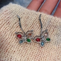 Orecchini a farfalla in argento con zirconi colorati e micro-cristalli pavé - Farfalla Colorata
