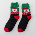Fuzzy Christmas socks with Santa Claus pattern in red coral fleece for winter warmth - Snowman Hat Style