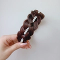Deep brown braided wig headband with white pearl accents for a stylish look - Four-strand Double Row Pearl (4.5CM Wide) / Tan