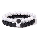 Double-layered beaded bracelet set with black lava rock and white turquoise for men - Howlite + Lava Stone (Elastic Set)
