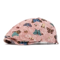 Rosa Jacquard-Baskenmütze für Damen mit bunten Schmetterlingsstickereien und Blumenmustern - Sechs-Panel / Rosa