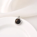 Tiger eye stone ball pendant with silver plated metal setting on white silk - Type B Round / White Gold