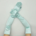 Guanti lunghi in raso verde menta elasticizzato con finitura lucida per matrimoni - Taglia unica / Blu Lago