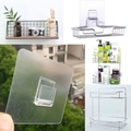 Transparent adhesive wall hook with silver metal wire shelf for bathroom storage - 6x6cm U-shaped Flat Buckle