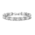 Lujosa pulsera hip-hop plateada con circonitas ovaladas y en forma de T brillantes - Pulsera de Piedra T Rectangular de Platino