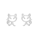 Detail of silver hollowed-out cat and fox shaped stainless steel stud earrings - Cat / Steel