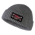 Berretto in maglia a coste grigio per uomo e donna con toppa in pelle e rivetti - L(58-60cm) / Grigio