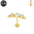 ASTM F136 titanium labret stud in golden finish with five curved clear zircon stones - Gold Arched Five Zirconia (G23LAI150-G1208063)