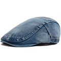 Classic washed denim newsboy cap in vintage blue with adjustable side metal buckle - Adjustable / Blue