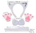 Set cerchietto con orecchie di gatto e guanti zampa in peluche bianca con paillettes - Set Bianco Paillettes 5 Pezzi