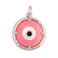 Pink evil eye charm with silver edge and enamel round disc pendant for jewelry - L23w / Silver Pink