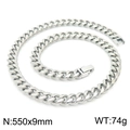 Silver stainless steel Cuban link chain necklace for men in 550x9mm size and 74g weight - 550mm x 9mm (KN225297-Z)
