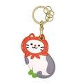 Porte-clés chat mignon et porte-carte d'accès en blanc et gris avec crochet doré - Fraise