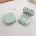 Minimalist light green contact lens case set with L/R containers and tools - White Inner / Green
