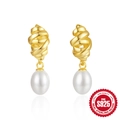 Creative S925 sterling silver croissant twist earrings with elegant teardrop pearl drops - #6 Spiral-Gold