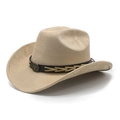 Classic beige suede cowboy hat with vintage bull head emblem and woven leather band - M (56-59cm) / Camel Suede