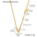 Golden stainless steel V-letter necklace with zircon heart charm and adjustable chain - Letter V Necklace (RP001) / Gold