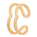 Minimalist double layer gold open ring featuring twisted and smooth parallel bands - KC Gold Double Layer Twisted Rope (A-1237)