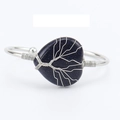 Handmade silver wire tree of life bangle featuring a heart-shaped blue sandstone crystal - Natural / Blue Sandstone