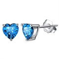 S925 sterling silver heart-shaped stud earrings with deep blue gemstones in silver base - Blue Heart Style (APE32-12L)