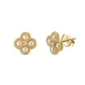 S925 sterling silver four-leaf clover stud earrings with natural pearls and zircon - Clover Pearl Stud Earrings (GPE111-14K)