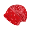 Red paisley cotton beanie hat for men and women featuring hip-hop style fashion patterns - Red
