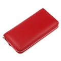 Elegant red leather long zip-around wallet with premium lychee grain texture for women - 20*10*2.5CM / Burgundy