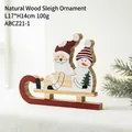 Wooden Christmas sleigh ornament with Santa and snowman, light natural wood color, 17x14cm - Sleigh Style